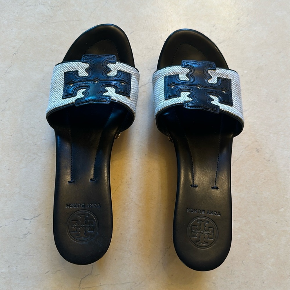 Tory Burch Black & Cream Wedges - size 8